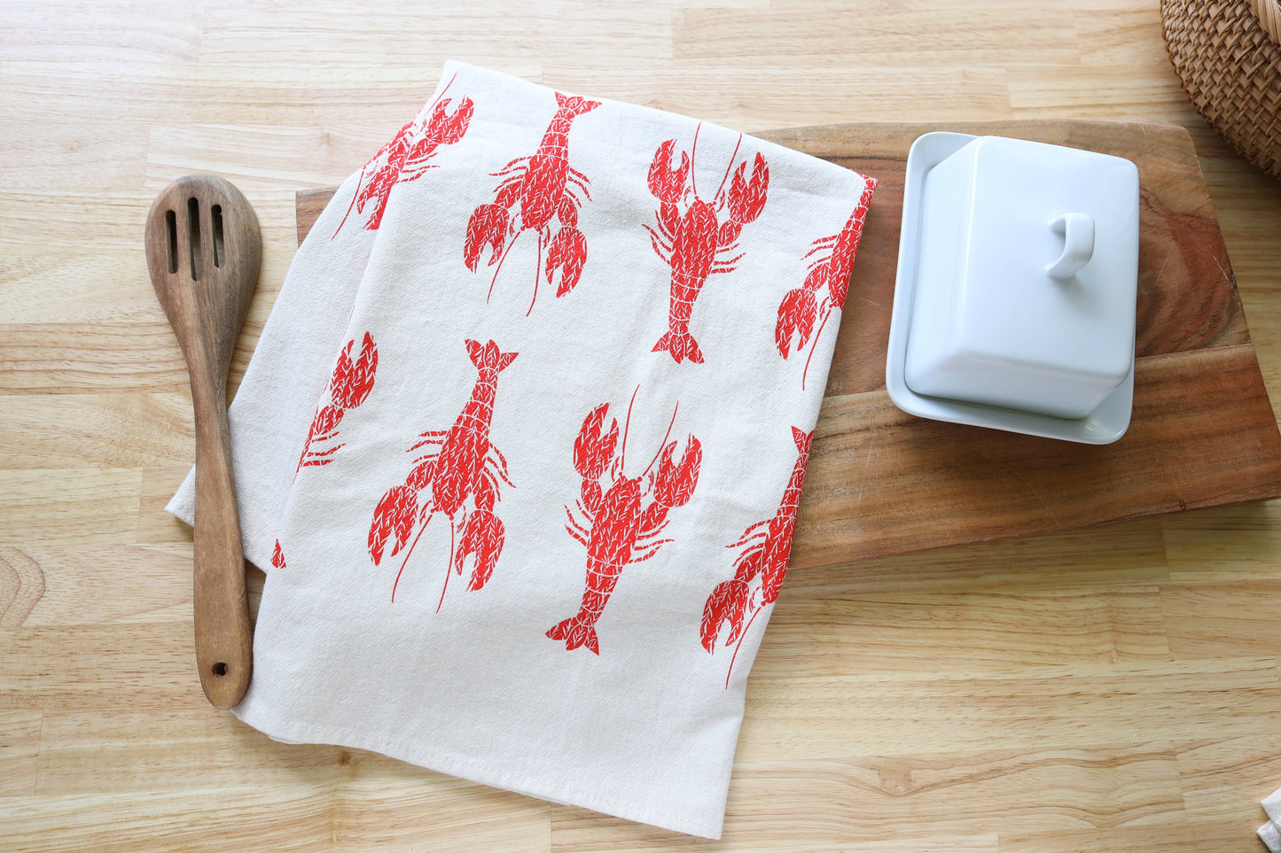 *NEW* Lobster Kitchen Towel, Handprinted Coastal Towel