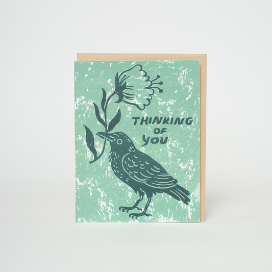 Thinking of You Crow Letterpress Greeting Card by Phoebe Wahl