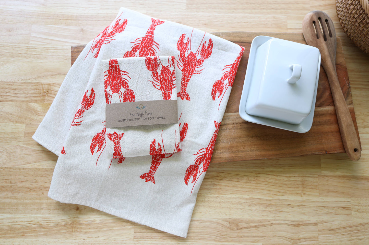 *NEW* Lobster Kitchen Towel, Handprinted Coastal Towel