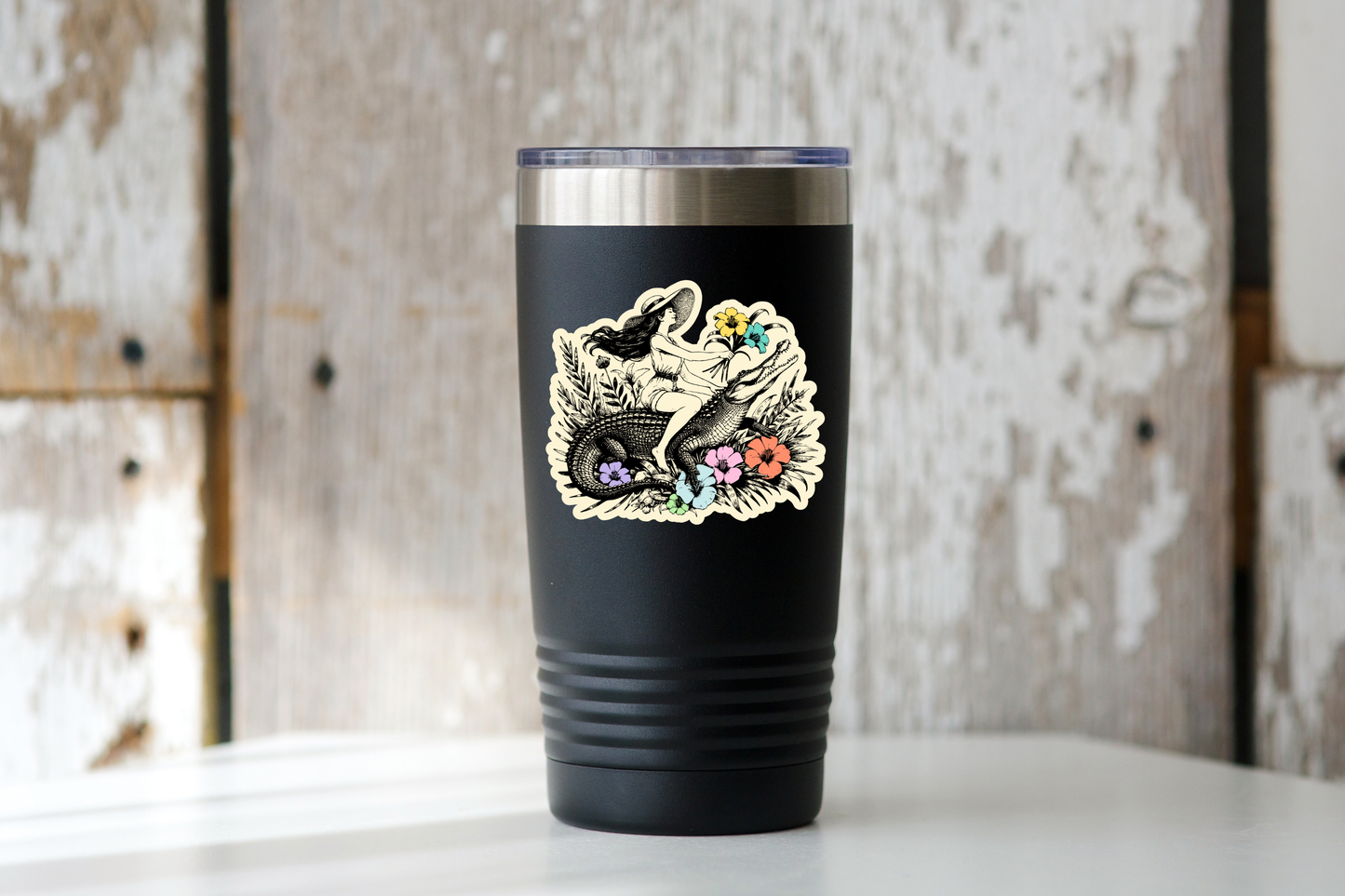 Woman Riding a Crocodile Sticker