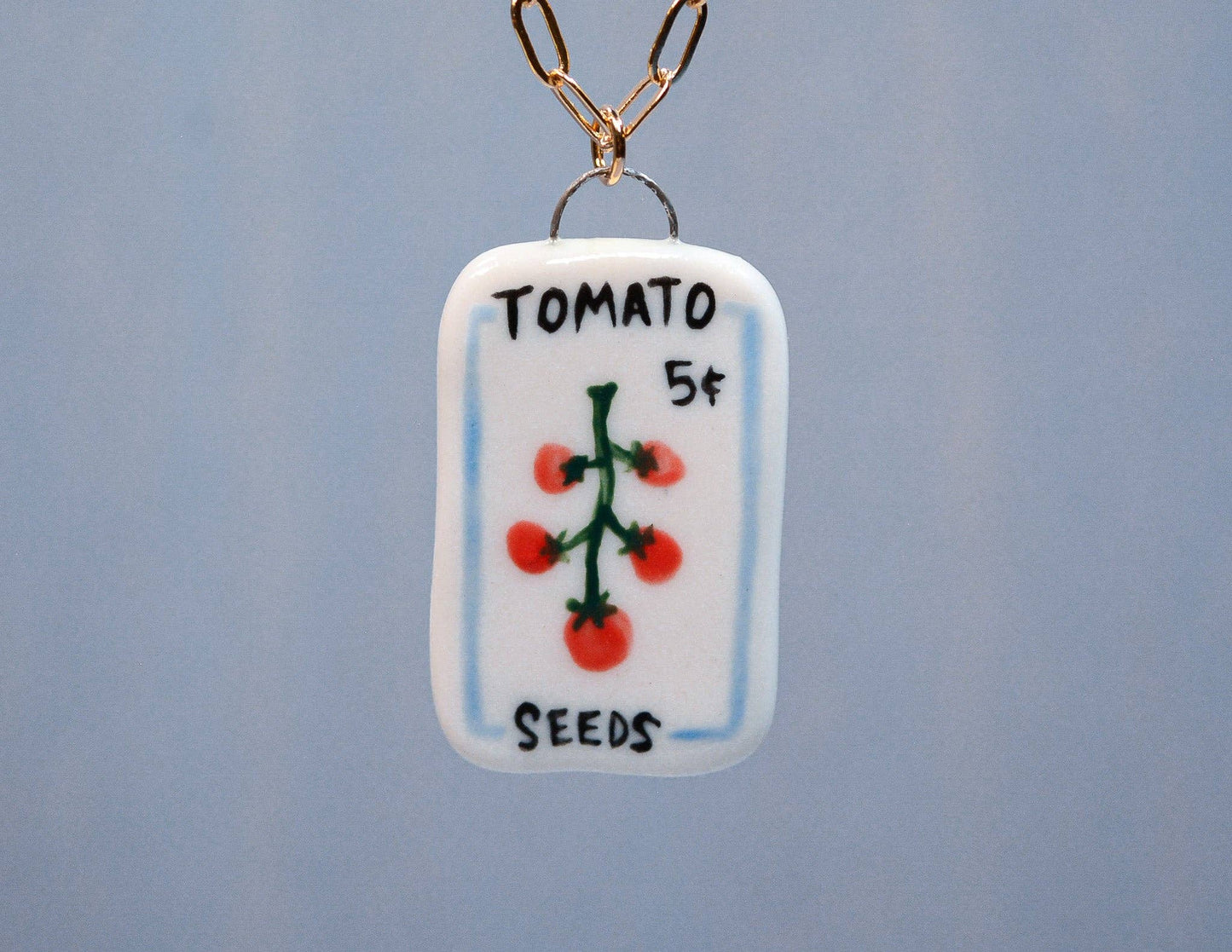 Tomato Seed Packet Ceramic Charm Necklace