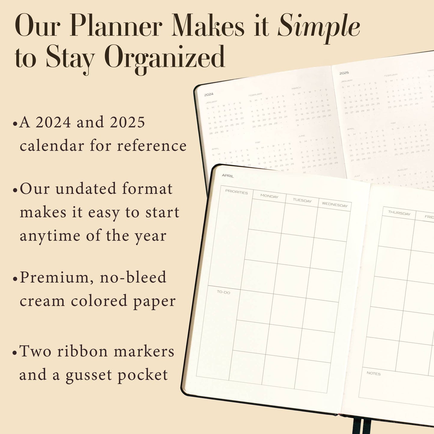 The Daily Planner - Hardcover with Library Buckram Cover