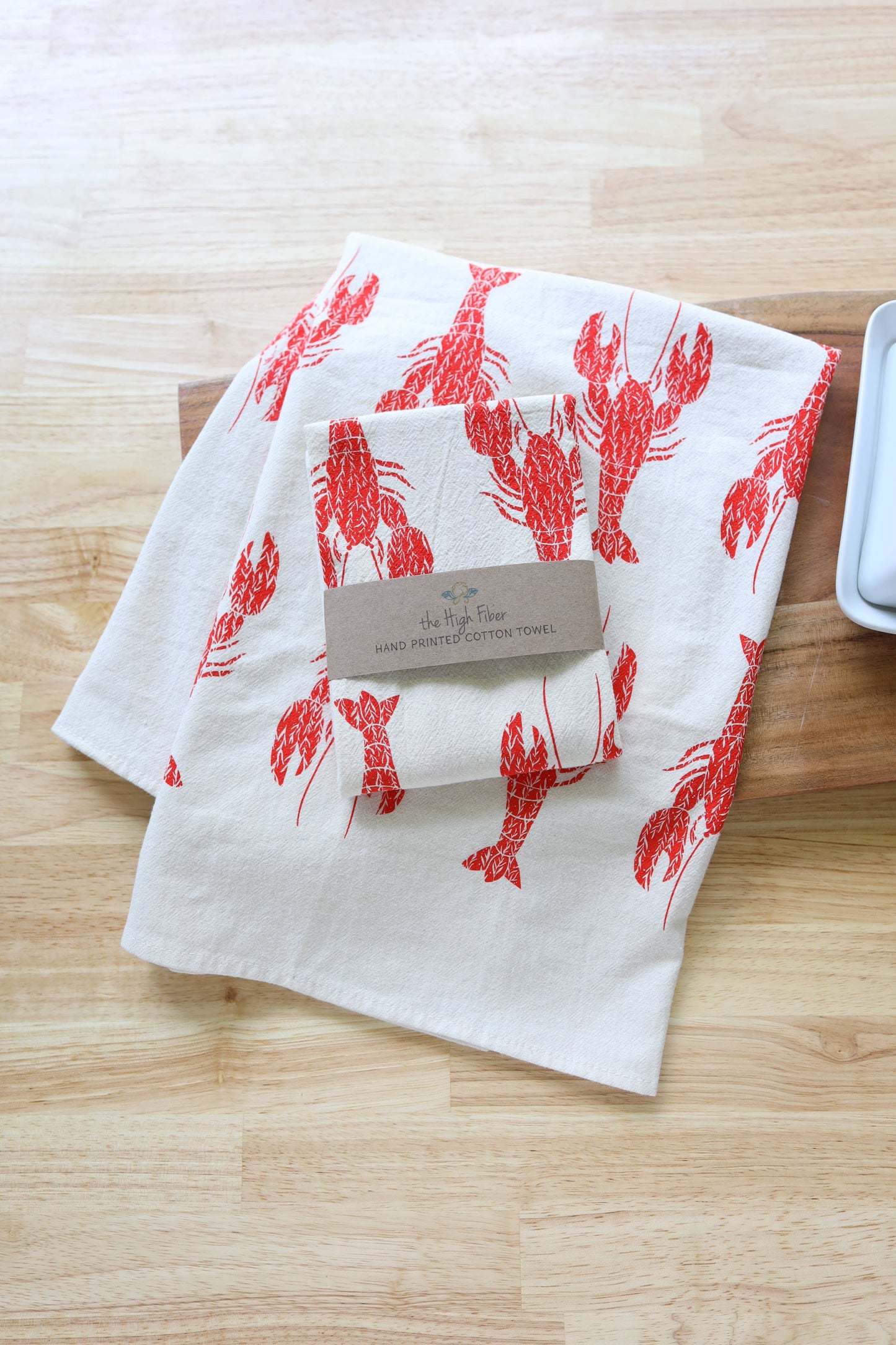 *NEW* Lobster Kitchen Towel, Handprinted Coastal Towel
