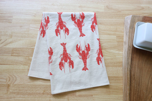 *NEW* Lobster Kitchen Towel, Handprinted Coastal Towel