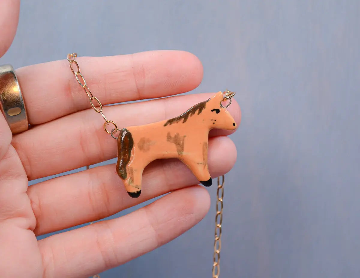 Chestnut Horse Ceramic Charm Necklace