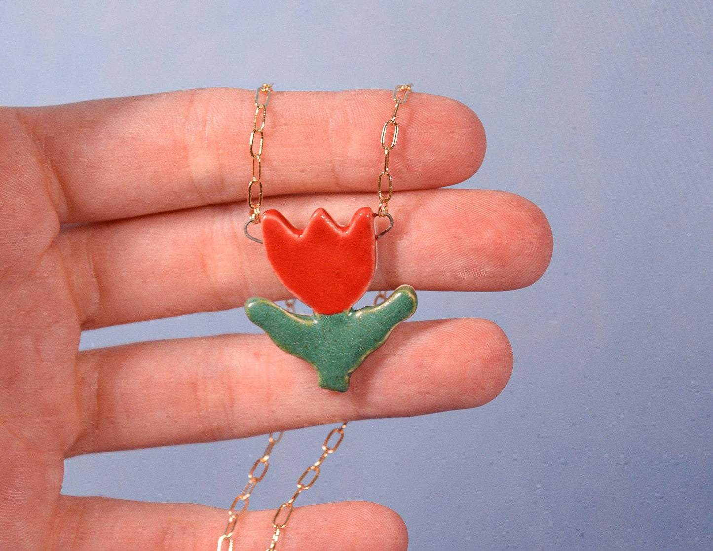 Red Tulip Ceramic Charm Necklace