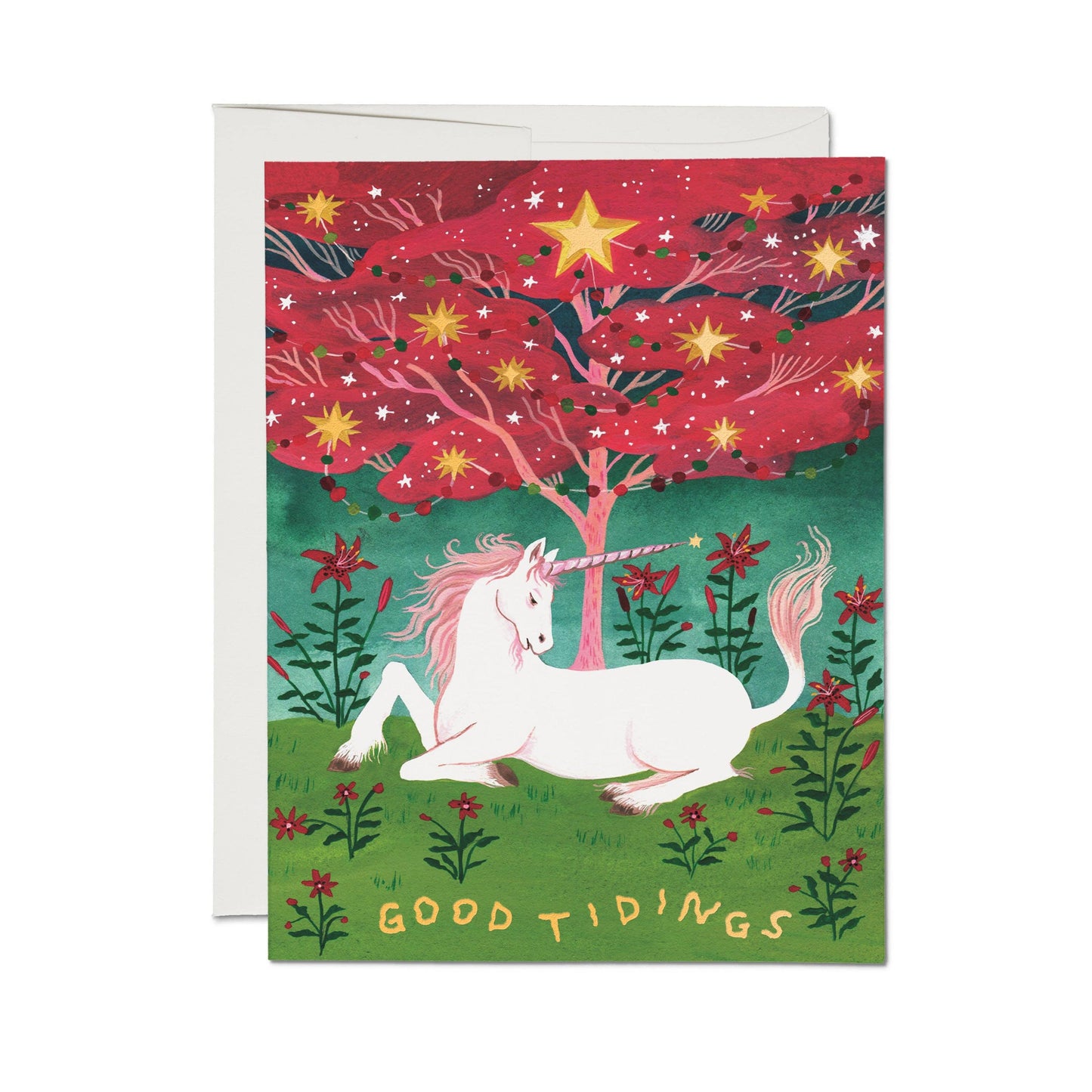Good Tidings Unicorn Greeting Card