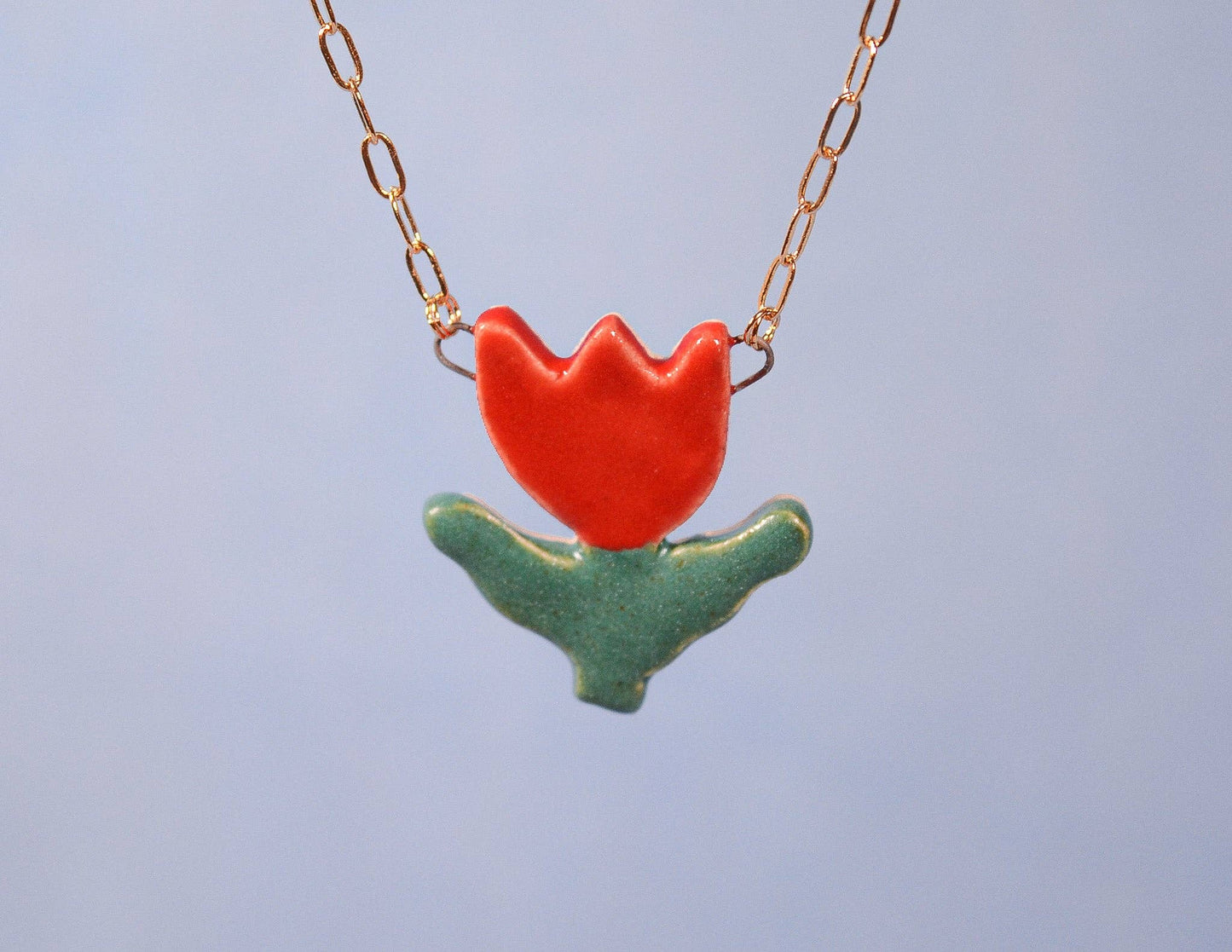 Red Tulip Ceramic Charm Necklace