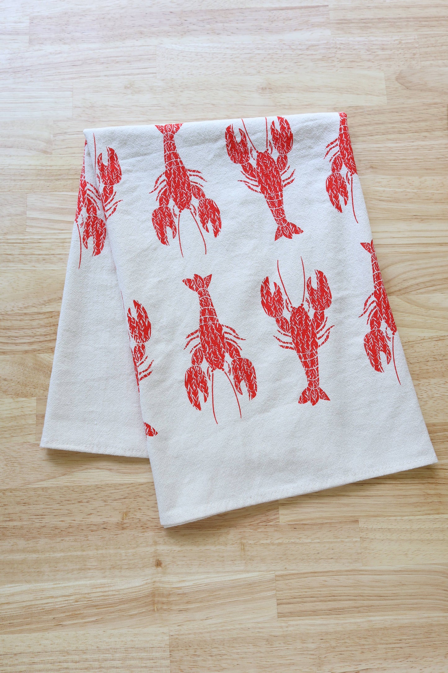 *NEW* Lobster Kitchen Towel, Handprinted Coastal Towel