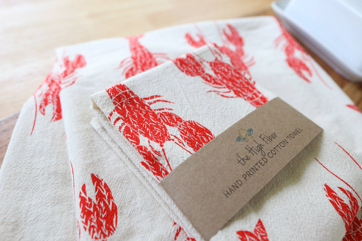 *NEW* Lobster Kitchen Towel, Handprinted Coastal Towel